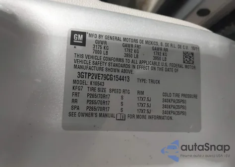 2012 GMC Sierra 1500 Sle z USA, uszkodzony, nr VIN 3GTP2VE79CG154413